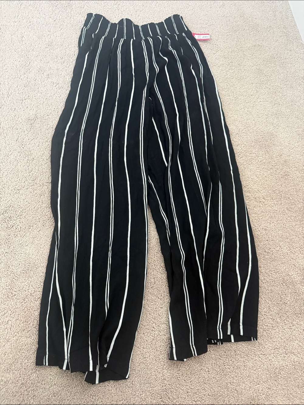 Black Wide Leg Pants with White Vertical Stripes